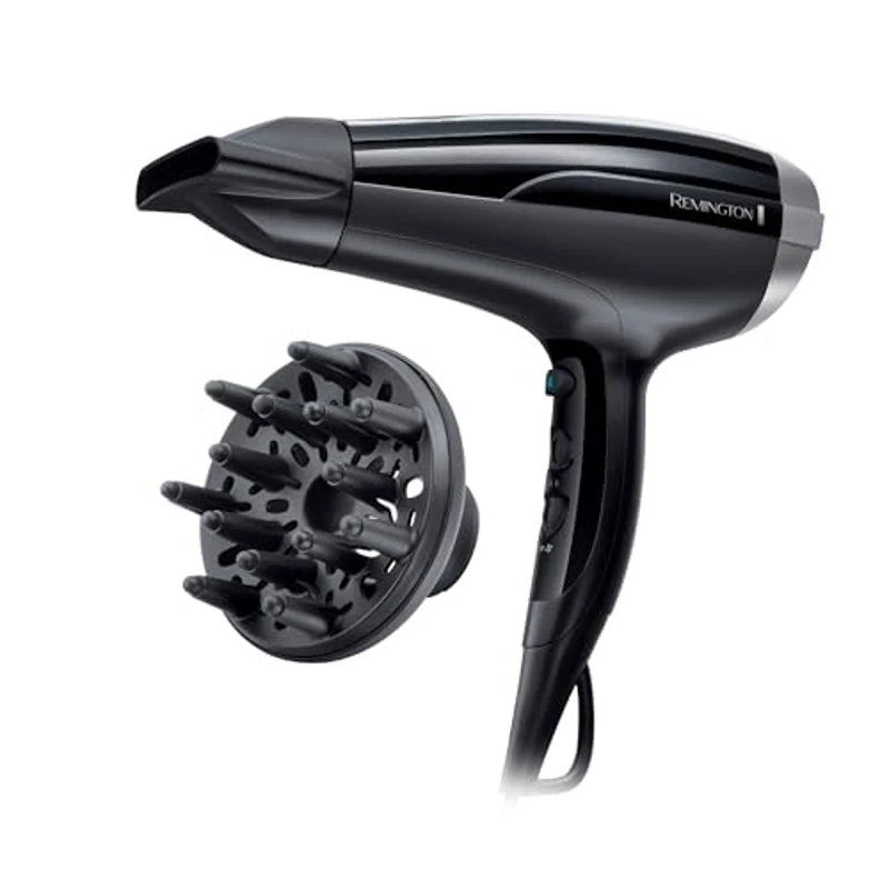 Remington Secador de Pelo Pro-Air Shine, Iónico, Cabello Sin Encrespamiento, 2300 W, Concentrador y Difusor, 3 Temperaturas, 2 Velocidades, Rejilla Trasera Desmontable, Gancho Para Colgar, D5215 - Imagen 1