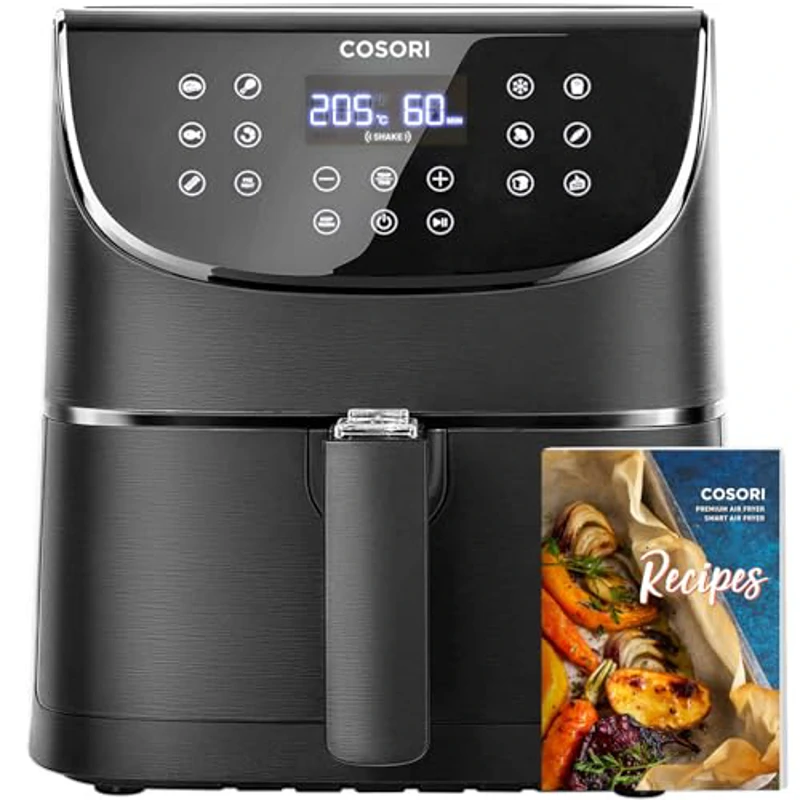 Cosori Freidora de Aire 5.5L Interior Metálico Real, Air Fryer Diseño Antióxido, Tecnología Calefacción Uniforme, 100 Recetas, Reducción de Grasas para una Vida Saludable, Eficiencia Energética, 1700W