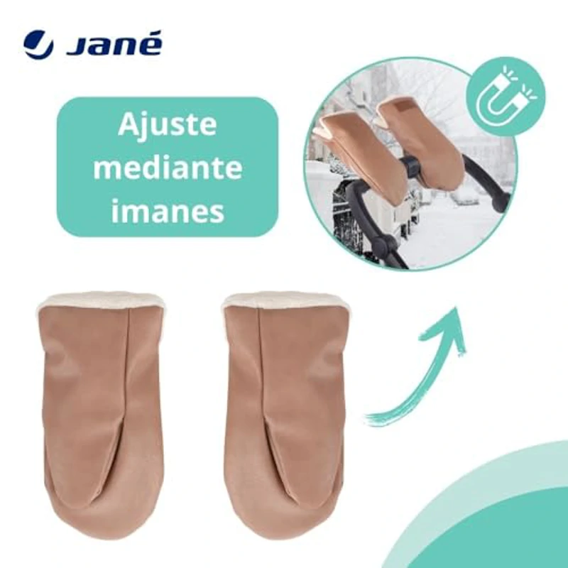 Jané Manoplas para Carrito, Guantes Carro Bebé, con Imán, Universales, Forro Polar Interior, Impermeable, Cortaviento, Polipiel Exterior, Color Marrón - Imagen 3