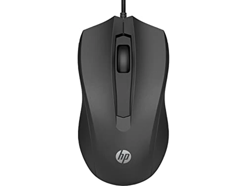 HP 100 - Ratón con Cable (1600 PPP, 2 Botones y Rueda de Desplazamiento, Conexión con cable USB, Windwos), Color Negro
