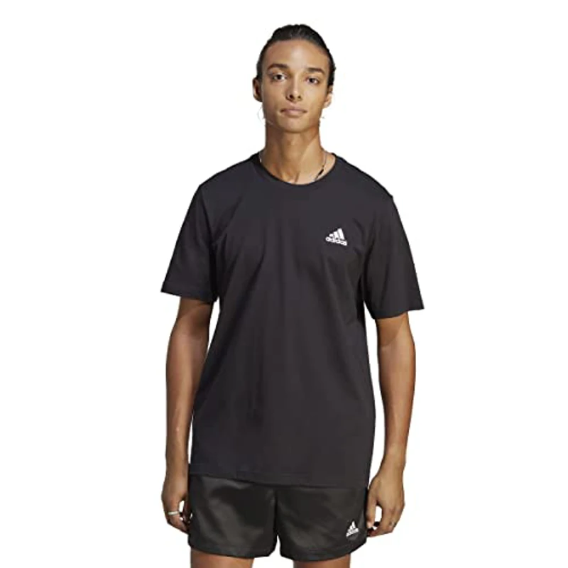 adidas Hombre Essentials Single Jersey Embroidered Small Logo Tee, Black, M