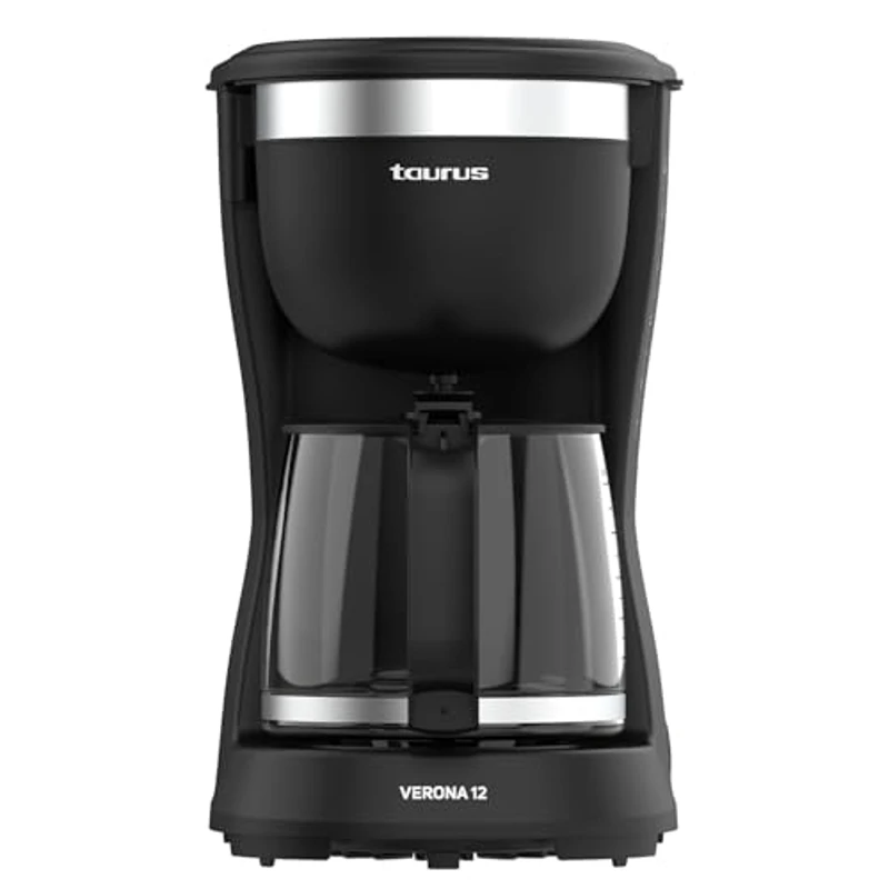 Taurus Cafetera de Goteo Verona 12, 680W, 1250 ml, Intense Flavour Tech, Placa Calefactora, Filtro Permanente Lavable, Jarra Cristal Antigoteo, Diseño Compacto Negro Mate, BPA Free - Imagen 1