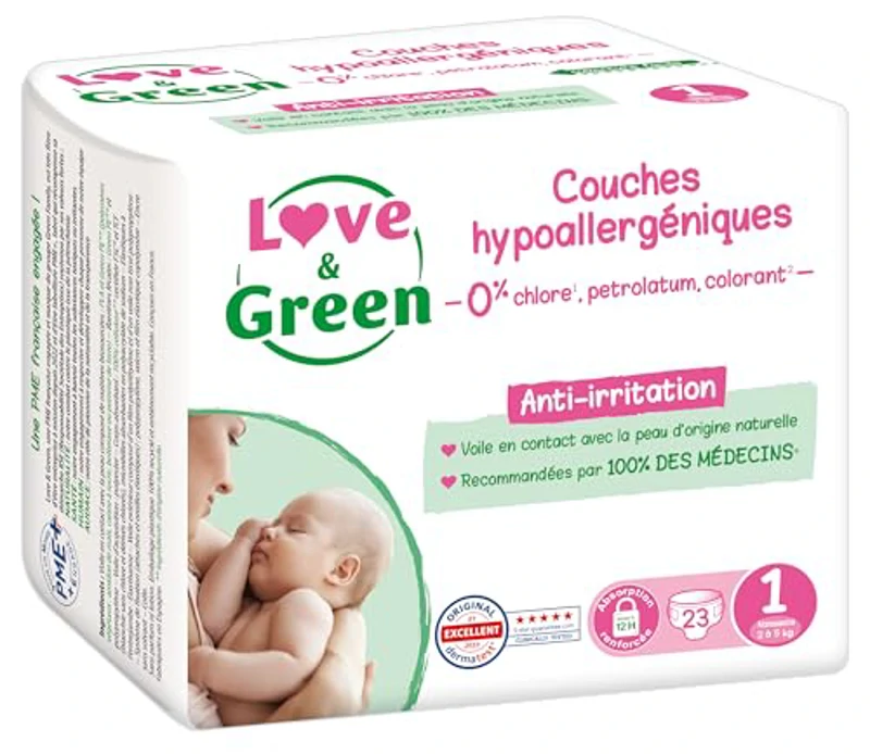 Love & Green – Pañales hipoalergénicos para bebé, pack de 6 x 23 (138 pañales) - Imagen 2