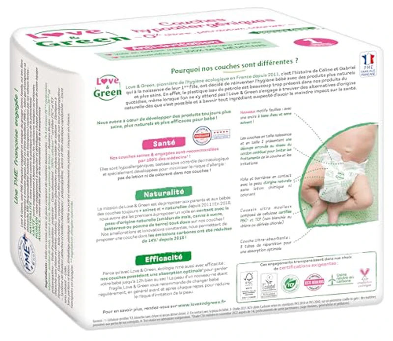 Love & Green – Pañales hipoalergénicos para bebé, pack de 6 x 23 (138 pañales) - Imagen 3