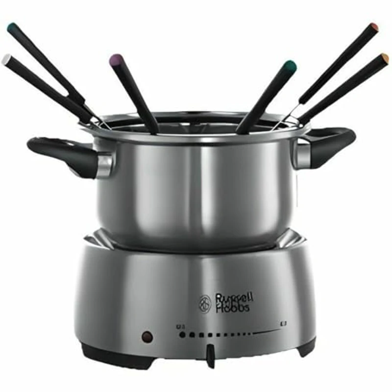 Russell Hobbs Fondue Fiesta - Fondue Eléctrica Para Fundir Chocolate o Queso, Capacidad 1,7L, Temperatura Ajustable, Función Mantener Calor, Incluye 6 Tenedores, Acero Inoxidable, 1200 W - 22560-56 - Imagen 1