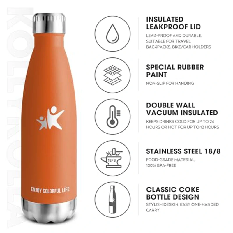 KollyKolla Botella Termica 750ml, Termo con Pared Doble Aislamiento, Botella de Agua Acero Inoxidable, Sin BPA, Cantimplora Termica Reutilizable, para Niños, Adultos, Deporte, Oficina, Escuela - Imagen 2