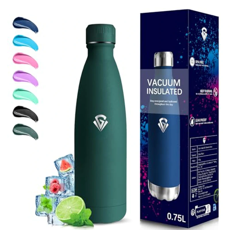 Grsta Botella Agua Acero Inoxidable- 0.75L- Botella Termica, A Prueba de Fugas, Botella Agua Gimnasio, sin BPA, Botella Aluminio, Aislamiento al Vacío, Cantimplora para Senderismo, Cámping, Yoga - Imagen 1