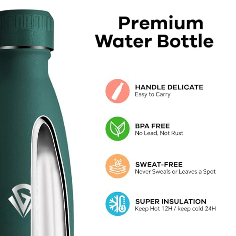 Grsta Botella Agua Acero Inoxidable- 0.75L- Botella Termica, A Prueba de Fugas, Botella Agua Gimnasio, sin BPA, Botella Aluminio, Aislamiento al Vacío, Cantimplora para Senderismo, Cámping, Yoga - Imagen 2