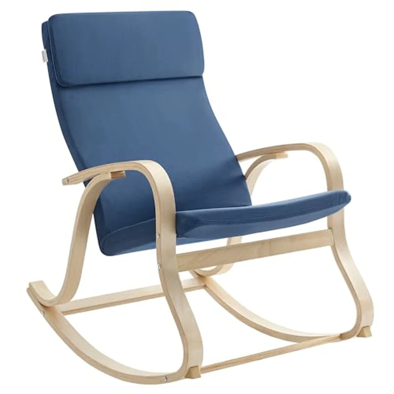 SONGMICS Sedia a Dondolo, Poltrona Oscillante, Copertura in Tessuto di Cotone Sfoderabile, Sedia a Sdraio, Struttura in Legno di Betulla, Capacità di Carico di 120 kg, BLU Notte LYY030Q01 - Imagen 1