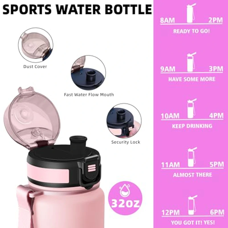 Botella Agua 500ml, Botella Agua, Cantimplora Infantil Reutilizable con Filtro, Fácil de Limpiar, Cantimplora con Marca de Tiempo, para la Escuela, Oficina, Adulto, Deportiva, Gym, Running, Bicicleta - Imagen 2