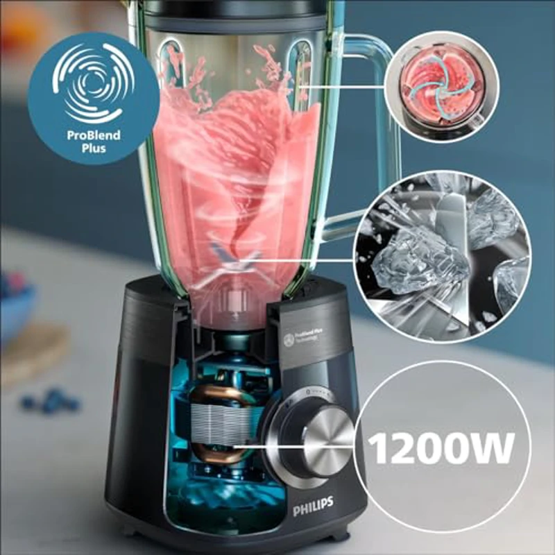 Philips Serie 5000 Batidora - Motor de 1200 W, tecnología ProBlend Plus, vaso para mezclar y listo, piezas aptas para lavavajillas, capacidad de 2 L, negro (HR3031/00) - Imagen 2