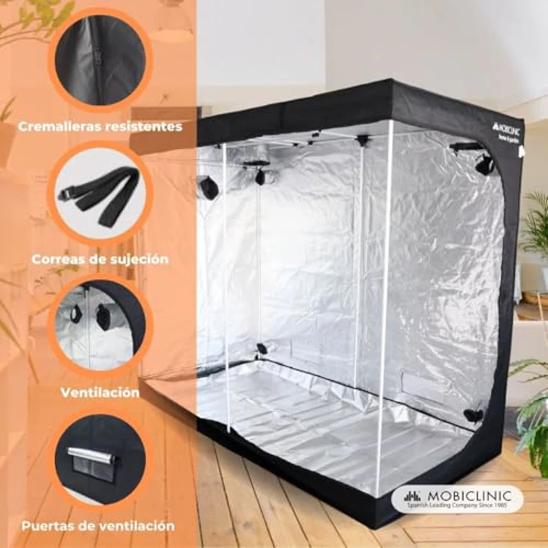 Mobiclinic®, Armario de Cultivo Interior, 240x120x200cm, Growbox, Reflectante Premium Mylar 97%, Hidropónico, Impermeable, Fondo Desmontable, Tejido Nylon Grueso, Estructura Resistente, Grow Tent - Imagen 3