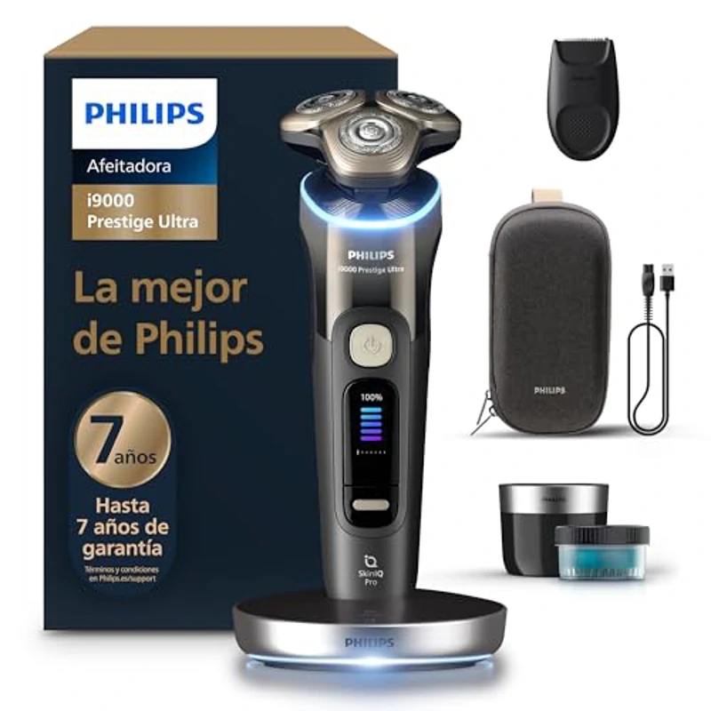 Philips i9000 Prestige Ultra, Afeitadora Eléctrica Hombre, Máquina de Afeitar Barba en Seco y Mojado, Tecnología SkinIQ Pro, Base de Carga, Recargable, Estuche Premium, Centro de limpieza, XP9405/31 - Imagen 1