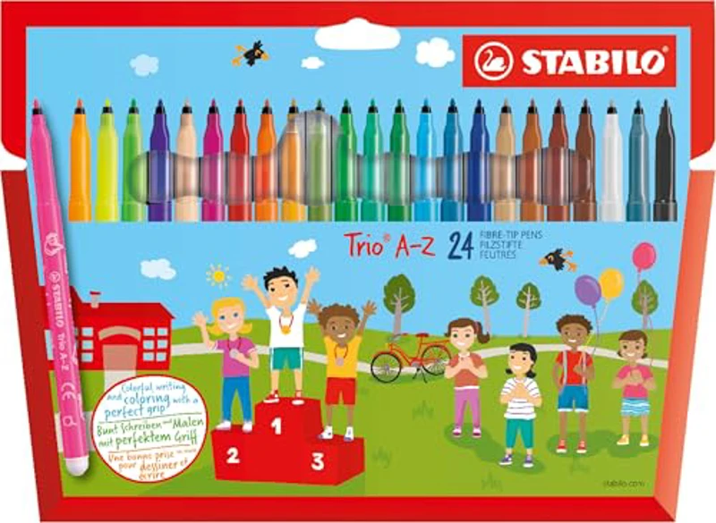 STABILO Rotulador con zona de sujeción triangular Trio A-Z - Estuche con 24 colores - Imagen 1