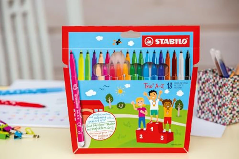 STABILO Rotulador con zona de sujeción triangular Trio A-Z - Estuche con 24 colores - Imagen 2