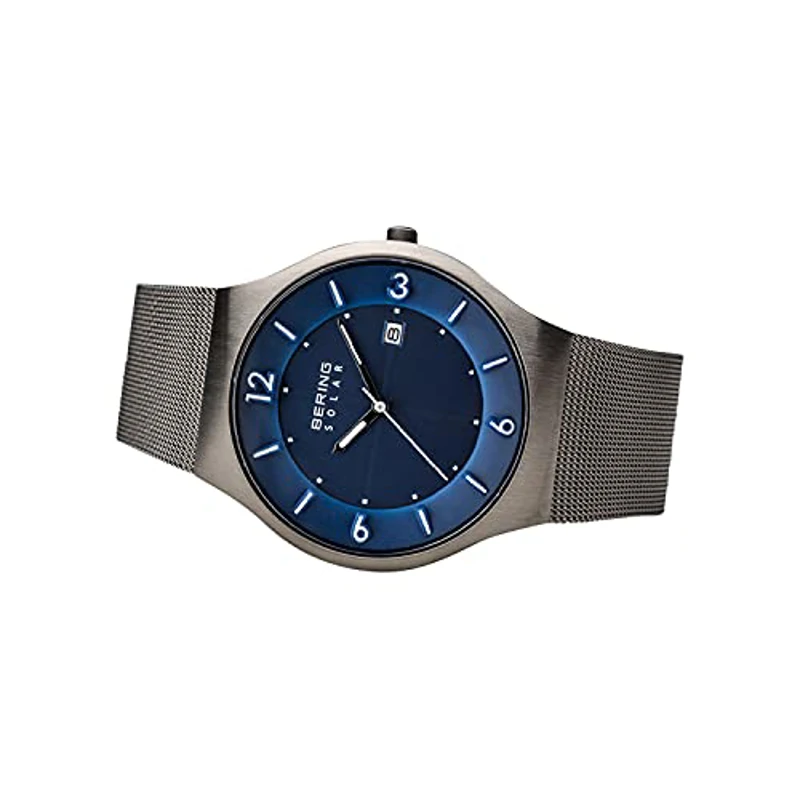 BERING 14440-007 Reloj solar para hombre con caja de acero inoxidable de 40 mm con acabado en gris y esfera azul, correa milanesa, cristal de zafiro y resistencia al agua de 5 ATM - Imagen 2