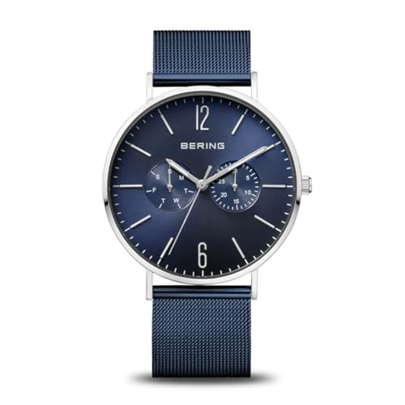 BERING 14240-303 Reloj de cuarzo para hombre con caja de acero inoxidable plateado de 40 mm y esfera azul, correa milanesa, cristal de zafiro y resistencia al agua de 3 ATM - Imagen 1