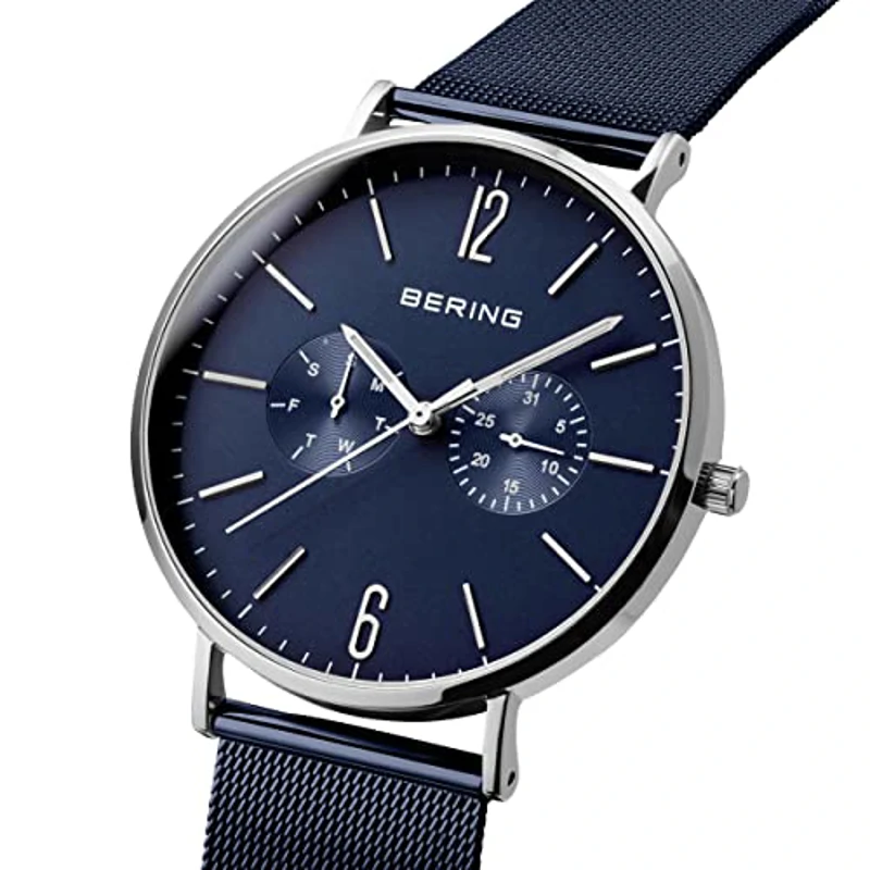 BERING 14240-303 Reloj de cuarzo para hombre con caja de acero inoxidable plateado de 40 mm y esfera azul, correa milanesa, cristal de zafiro y resistencia al agua de 3 ATM - Imagen 2