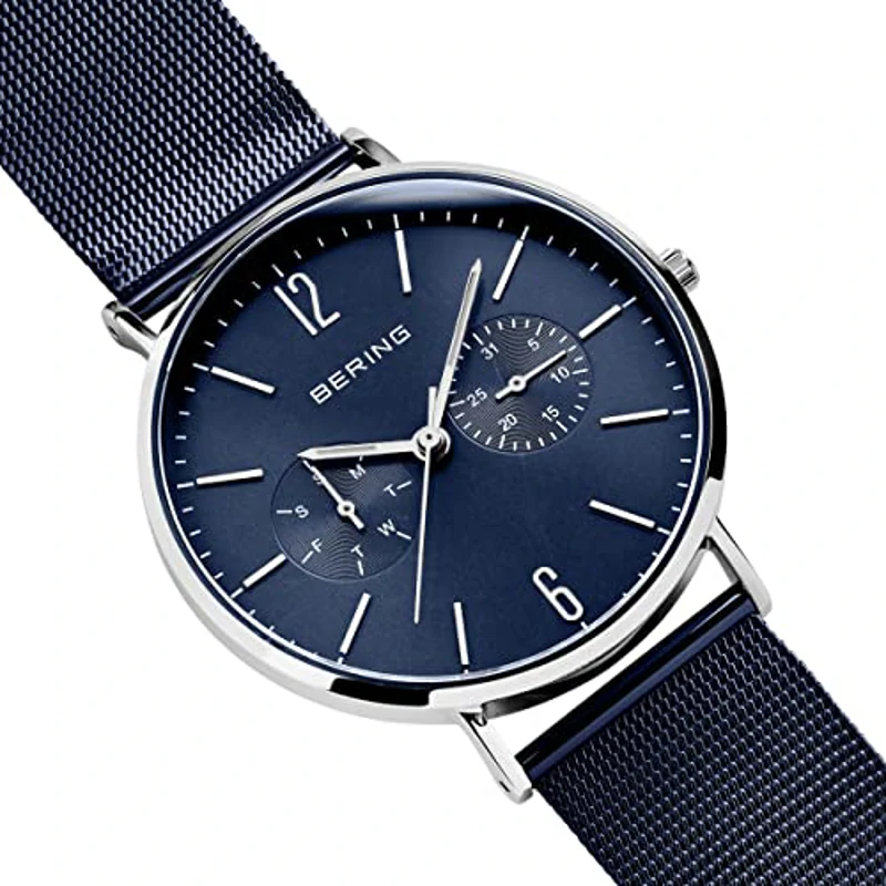 BERING 14240-303 Reloj de cuarzo para hombre con caja de acero inoxidable plateado de 40 mm y esfera azul, correa milanesa, cristal de zafiro y resistencia al agua de 3 ATM - Imagen 3