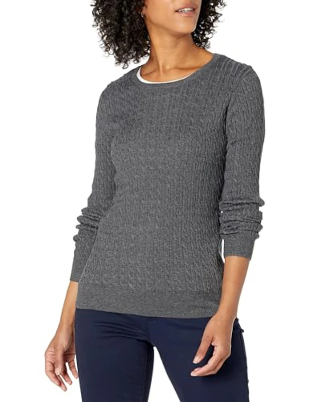 Amazon Essentials Jersey de Cuello Redondo y Manga Larga en Ligero Punto Trenzado (Disponible en Tallas Grandes) Mujer, Carbón Mezcla, M - Imagen 1