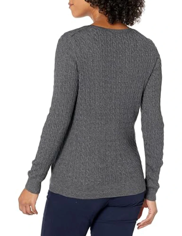 Amazon Essentials Jersey de Cuello Redondo y Manga Larga en Ligero Punto Trenzado (Disponible en Tallas Grandes) Mujer, Carbón Mezcla, M - Imagen 3