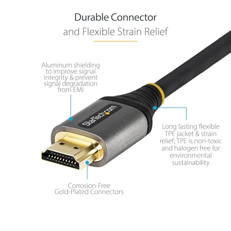 StarTech.com Cable de 1m HDMI 2.0 Certificado Premium - Cable HDMI con Ethernet de Alta Velocidad Ultra HD 4K 60Hz - HDR10, ARC - Cable de Vídeo HDMI UHD - para Monitores UHD - M/M (HDMMV1M) - Imagen 3