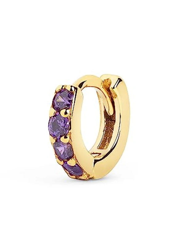 SINGULARU - Pendiente Suelto Aro Cleo S Lavande. Plata de Ley 925 con Acabado Baño de Oro de 18 Kt. Cierre Congo. Joyas para Mujer - Imagen 1