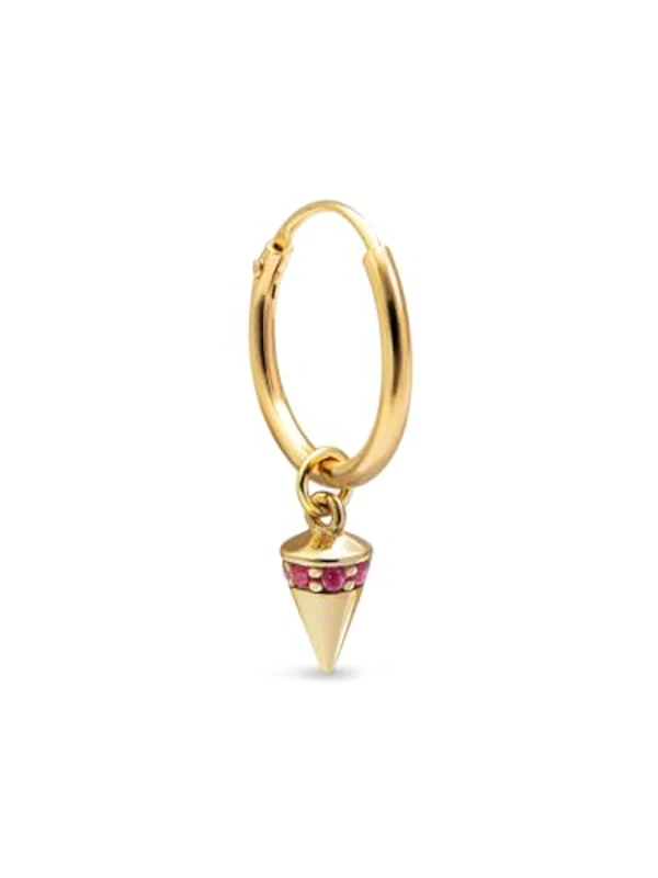SINGULARU - Pendiente Suelto Aro Cono Rosa. Plata de Ley con Baño en Oro de 18 Kt y Circonita. Joyas Para Mujer - Imagen 1