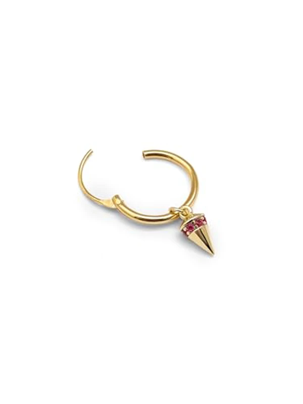 SINGULARU - Pendiente Suelto Aro Cono Rosa. Plata de Ley con Baño en Oro de 18 Kt y Circonita. Joyas Para Mujer - Imagen 3
