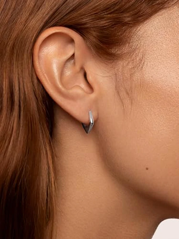 SINGULARU - Pendiente Suelto Aro Point. Latón con acabado de Baño de Rodio y Circonitas. Joyas para Mujer - Imagen 2