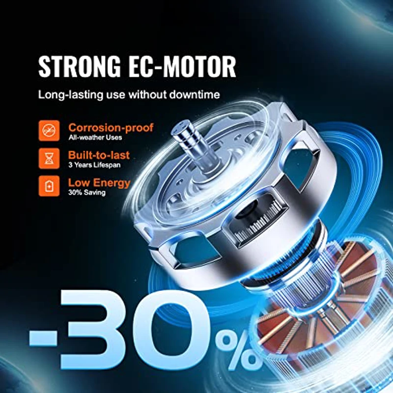 VEVOR Ventilador Extractor de Conducto de 8" Extractor en Línea con Ventilador en Silencio 68 W Motor de Cobre Ventilador de Extracción Velocidad Variable 3000 RPM para Salas de Estar Cocinas Sótanos - Imagen 3