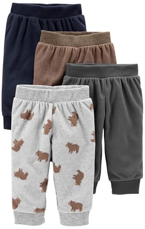 Simple Joys by Carter's 4-Pack Fleece Pants Pantalones Informales, Azul Marino/Gris Claro Estampado de Osos/Gris Oscuro/Marrón, 6-9 Meses (Pack de 4) Unisex bebé - Imagen 1