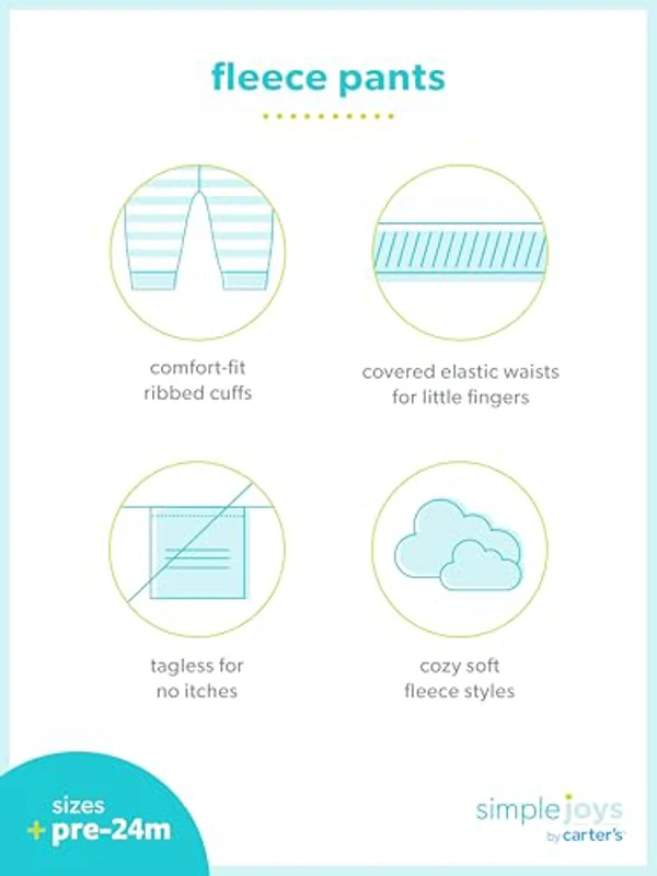 Simple Joys by Carter's 4-Pack Fleece Pants Pantalones Informales, Azul Marino/Gris Claro Estampado de Osos/Gris Oscuro/Marrón, 6-9 Meses (Pack de 4) Unisex bebé - Imagen 3