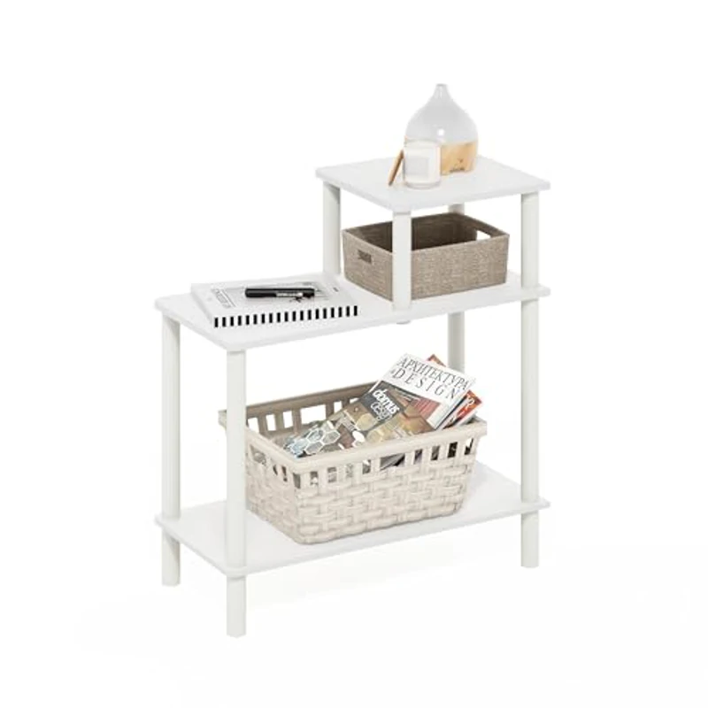 Furinno Turn-N-Tube Mesa Auxiliar Rectangular de 3 Niveles con estantes Abiertos, Blanco/Blanco - Imagen 1