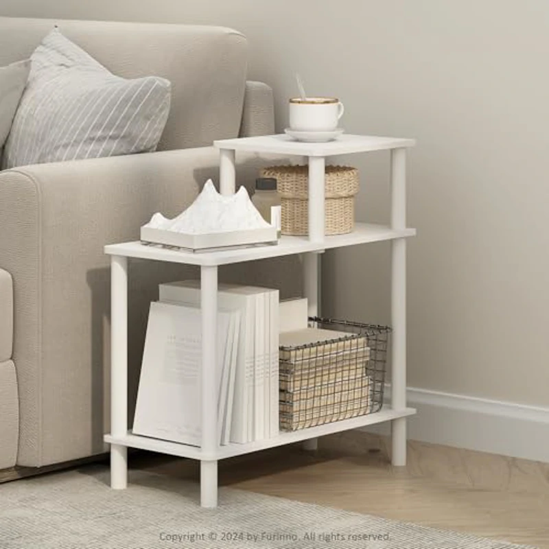 Furinno Turn-N-Tube Mesa Auxiliar Rectangular de 3 Niveles con estantes Abiertos, Blanco/Blanco - Imagen 2