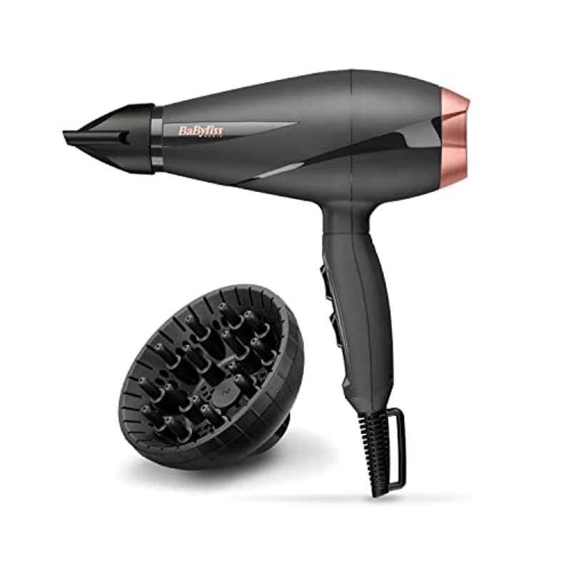 BaByliss Secador de Pelo Smooth Pro con Difusor - Secador Potente de 2100W, Fabricado en Italia, Tecnología iónica antiencrespamiento, 3 ajustes de temperatura y 2 Velocidades, Negro, 6709DE - Imagen 1