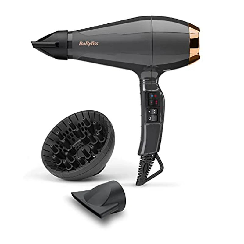 BaByliss Secador de pelo Italian Air Pro con Difusor - Motor AC Profesional, Alta potencia 2200 W, Tecnología iónica antiencrespamiento, 2 temperaturas y 2 velocidades, Made In Italy, Negro, 6719DE - Imagen 1