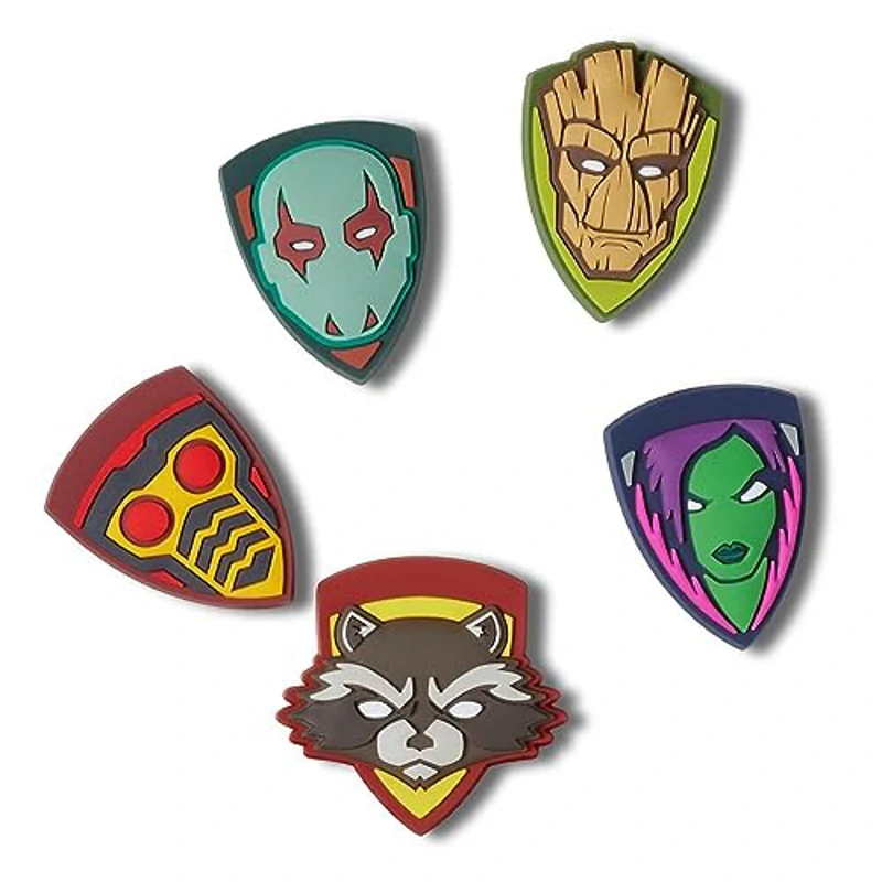 Crocs 5-pack Marvel Jibbitz Shoe Charms, Encantos para zapatos, Unisex adulto, Guardians of the Galaxy, Talla única - Imagen 1
