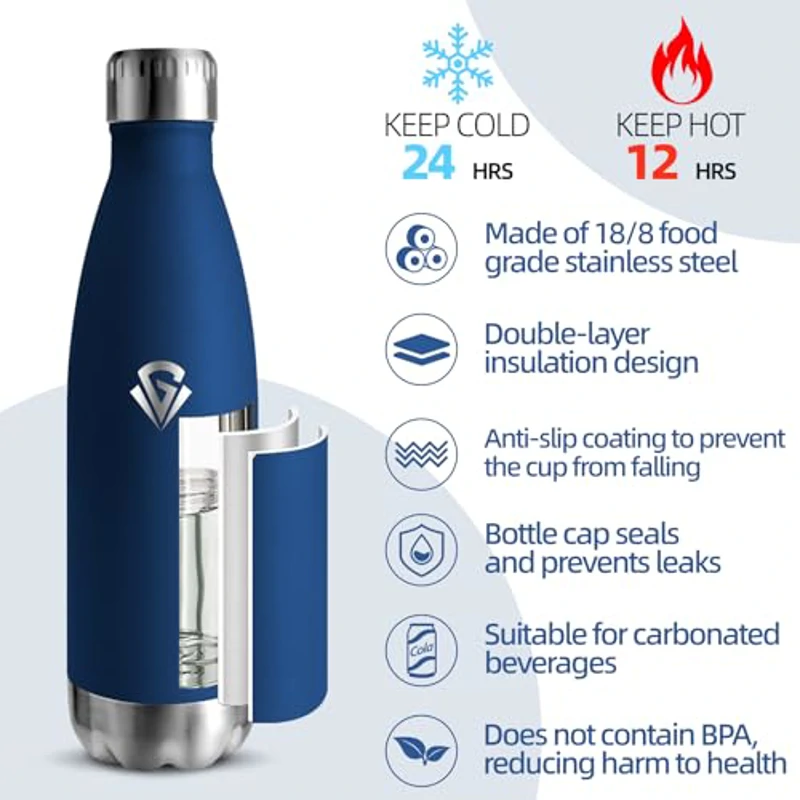 HoneyHolly Botella Agua Acero Inoxidable, Sin BPA 750ML, Botella Termica, Acero Inoxidable 18/8, Botella Agua Gimnasio, A Prueba de Fugas Reutilizable, Cantimplora Para Camping, Gimnasio, Deportes. - Imagen 2