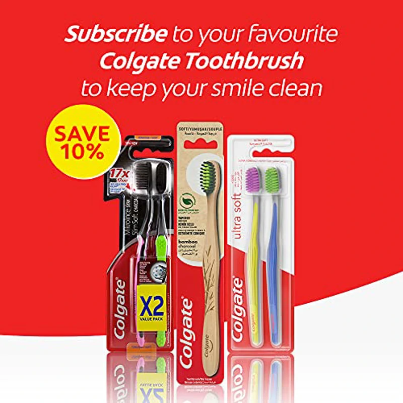 COLGATE Cepillo de dientes Extra Clean medio, limpia alcanzando hasta los dientes posteriores Pack 2+2, Multicolor (CP21509) - Imagen 3