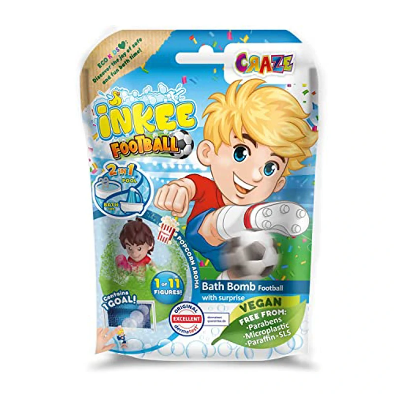 INKEE Bomba de baño para niños con figura Sorpresa de Jugador de Fútbol, Bombas de baño con aroma a Palomitas, Color verde o azul, 80g, 1 de 6 diseños - Imagen 2