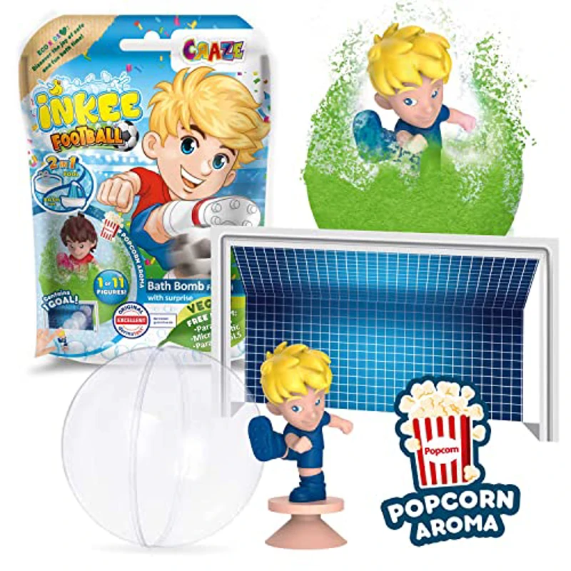 INKEE Bomba de baño para niños con figura Sorpresa de Jugador de Fútbol, Bombas de baño con aroma a Palomitas, Color verde o azul, 80g, 1 de 6 diseños - Imagen 3