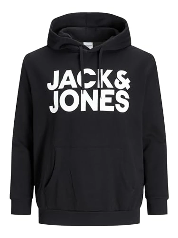 JACK & JONES PLUS Men's JJECORP Logo Sweat Hood PS Hooded Sweatshirt, Black, 5XL - Imagen 1