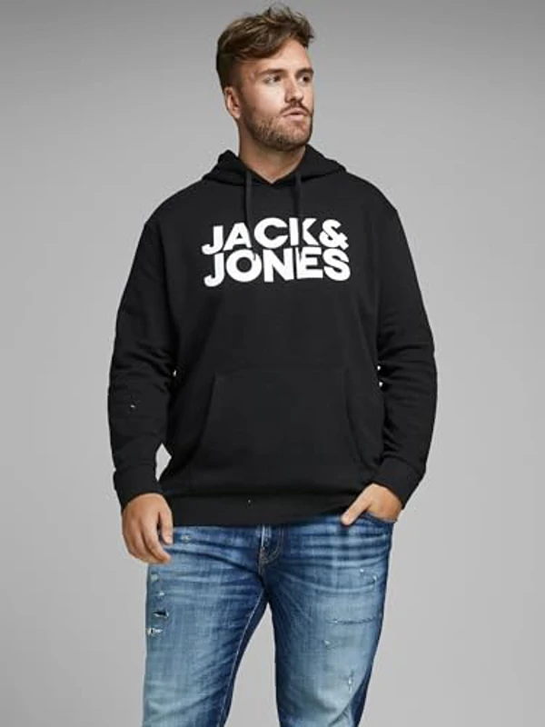 JACK & JONES PLUS Men's JJECORP Logo Sweat Hood PS Hooded Sweatshirt, Black, 5XL - Imagen 2