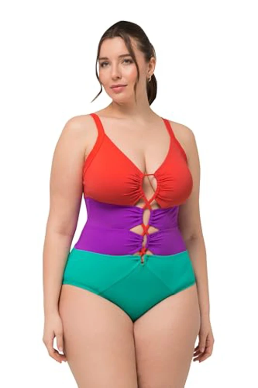 Ulla Popken Bañador Lisa, Colourblock 826476 Traje de baño de una Sola Pieza, Verde, 0 Mujeres - Imagen 1