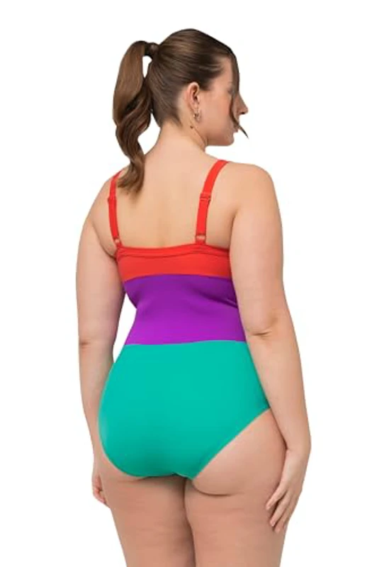 Ulla Popken Bañador Lisa, Colourblock 826476 Traje de baño de una Sola Pieza, Verde, 0 Mujeres - Imagen 2