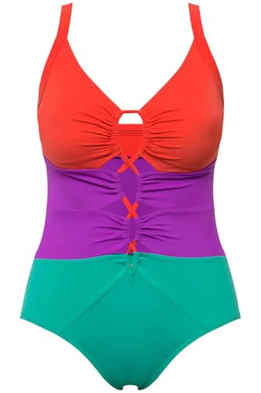 Ulla Popken Bañador Lisa, Colourblock 826476 Traje de baño de una Sola Pieza, Verde, 0 Mujeres - Imagen 3