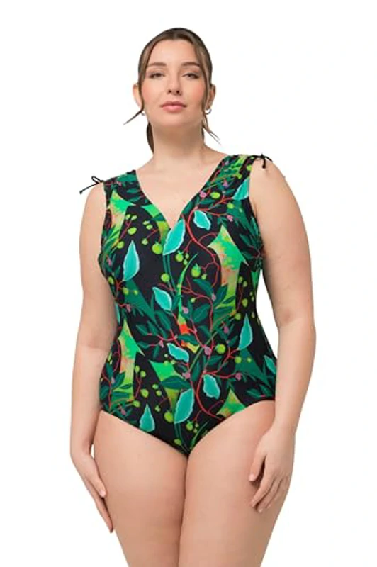 Ulla Popken Bañador Petra, Hombro Acanalado 826455 Traje de baño de una Sola Pieza, Negro, 0 Mujeres - Imagen 1