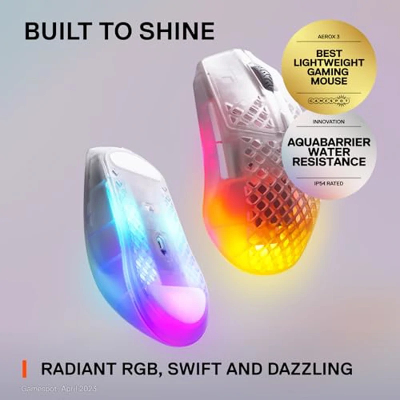 SteelSeries Aerox 3 Wireless Ghost - Raton Inalambrico Gaming - Diseño ultraligero resistente al agua - RGB - Sensor óptico TrueMove Air 18K DPI - Imagen 2