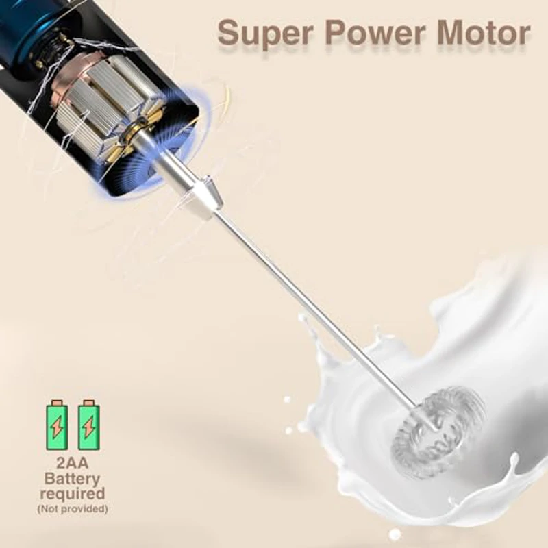 POWSAF Espumador de Leche, Batidor Leche Espuma con Soporte, 13000 RPM, Espumadera de Electrico, Batidora para Café, Latte, Cappuccino, Negro - Imagen 3